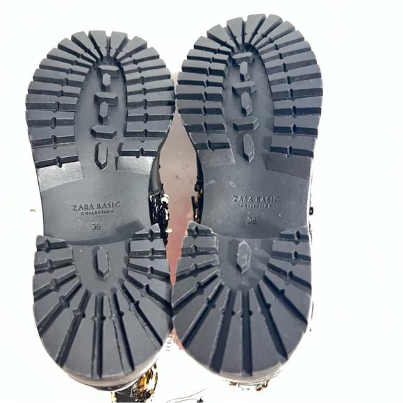 Zara Black Leather Sequined Lace Up Boots Size 6 US - Picture 15 of 15